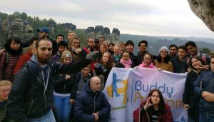 Group picture of Buddy Program's hike on top of Sächsische Schweiz 2016